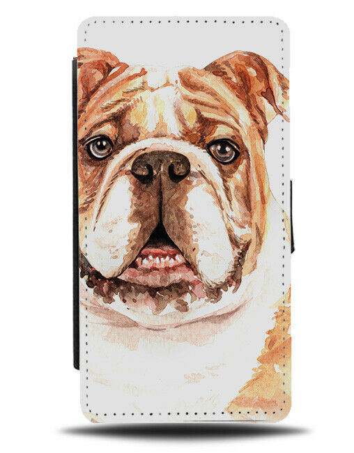 British Bulldog Flip Wallet Case Dog Oil Painting Bull Dog Face Portra