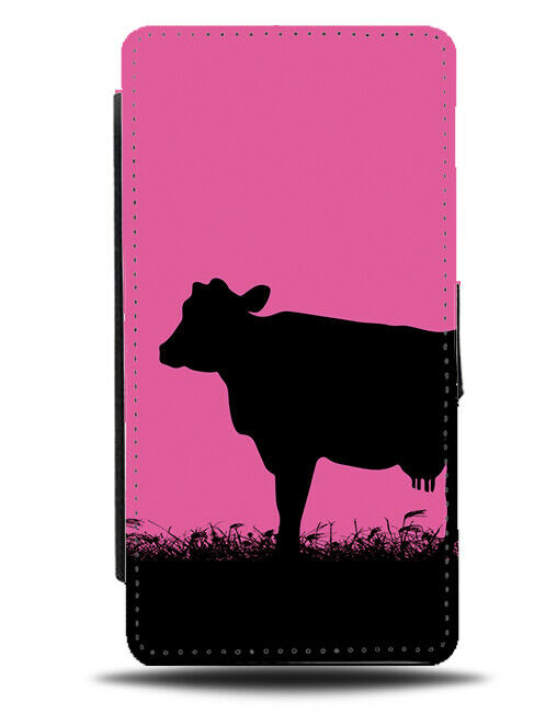 Cow Silhouette Flip Cover Wallet Phone Case Cows Hot Pink Black Coloured I018
