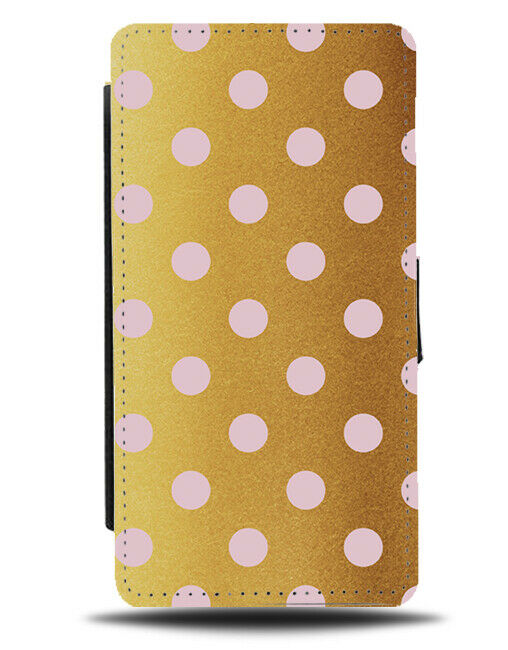 Gold With Baby Pink Spotted Flip Cover Wallet Phone Case Polka Dot Golden i544