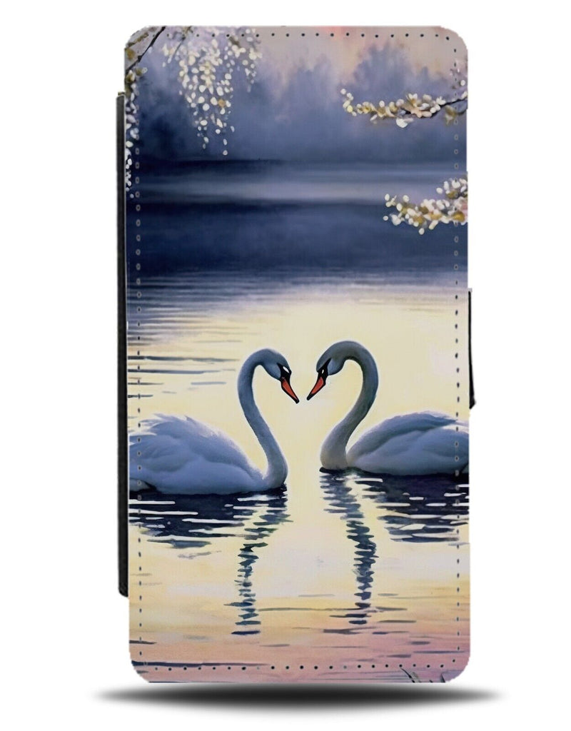 Swan Couple Watercolour Painting Flip Wallet Case Paint Swans Relationship BC66