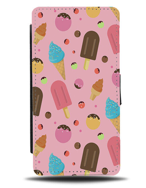 Retro Ice Cream Pattern Flip Wallet Case Lolly Lollies Creams Cones Pink E600
