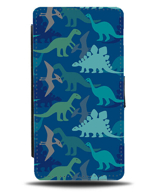 Turquoise Green Dinosaurs Shades Outline Shapes Flip Wallet Case Shaped F601
