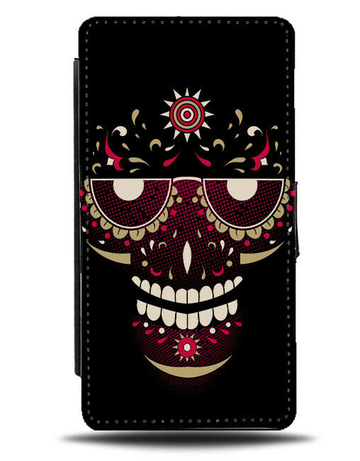 Dark Skull Grin Flip Wallet Phone Case Smile Mexican Design Skeleton Teeth E260