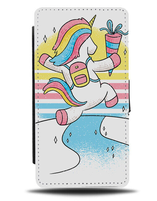 Colourful Skipping Unicorn Flip Wallet Case Cartoon Jumping Happy Rainbow K412