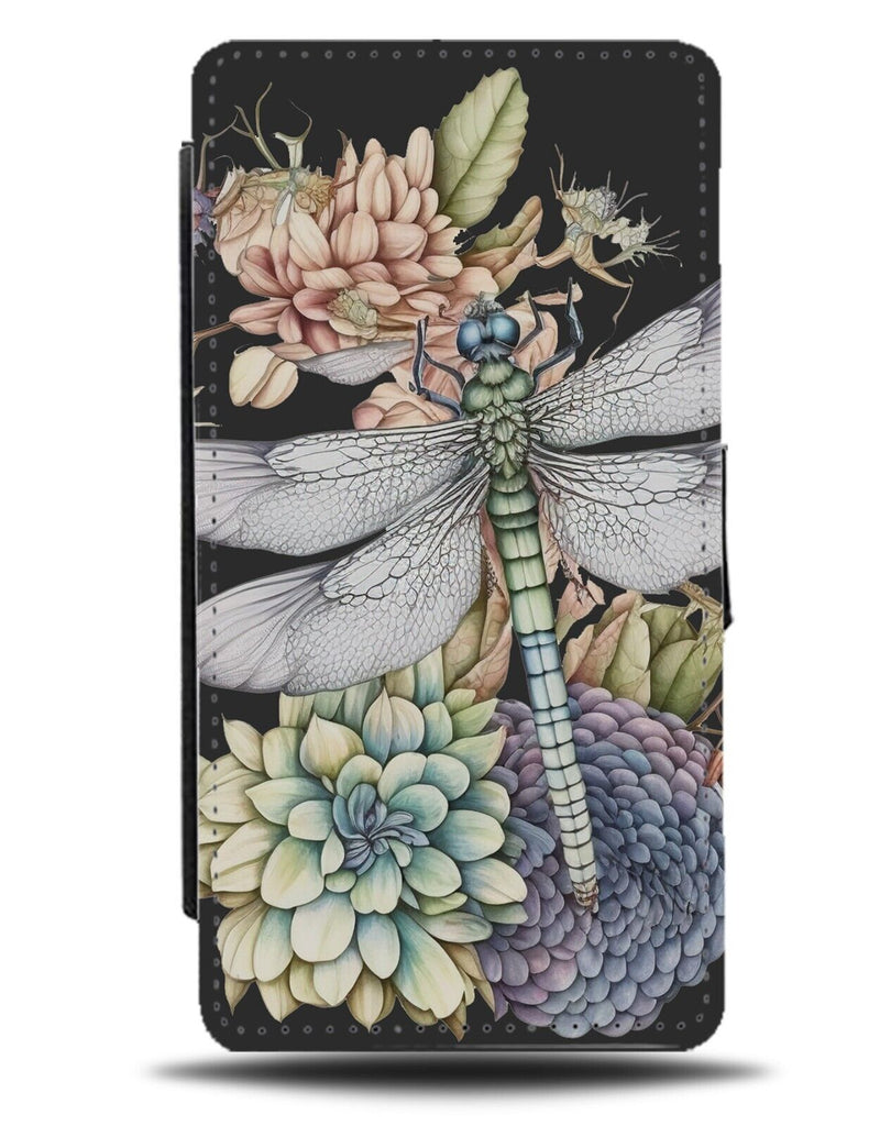 Dark Dragonflys Flip Wallet Case Dragonfly Wings Floral Water Dragon Fly AM10