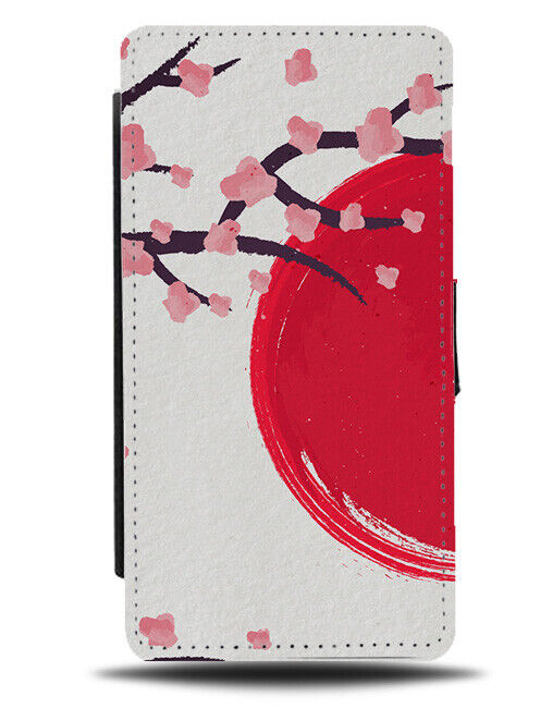 Cherry Blossom Oil Painting Flip Wallet Case Blossoms Rising Sun Japan J634