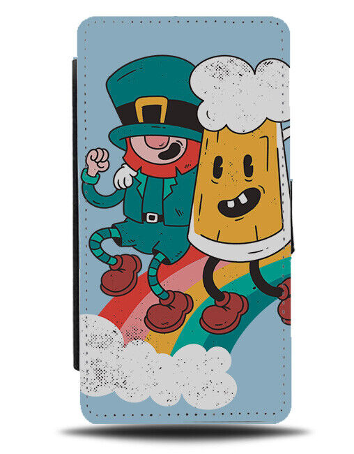 Drunk Leprechaun and Pint Of Beer Glass Flip Wallet Case Rainbow Cartoon J030