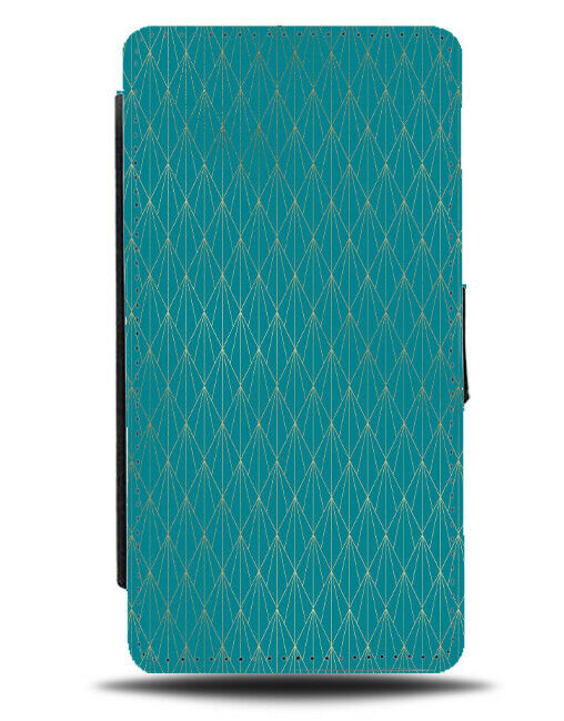 Turquoise Green Coloured Flip Wallet Case Colour With Golden Netting Lining G275