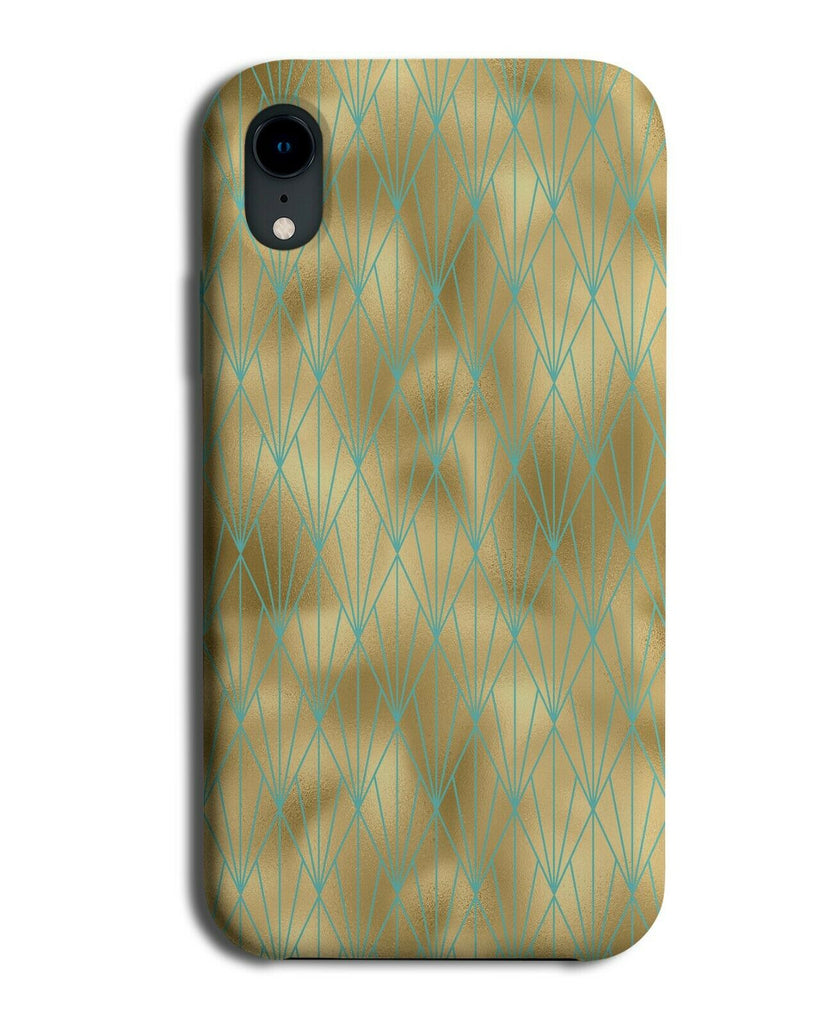 Golden Phone Case Cover With Turquoise Green Netting Geometric Style Design G276