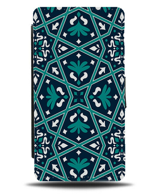 Turquoise Green Indian Tribal Shapes Flip Wallet Case Print Pattern Floral H527
