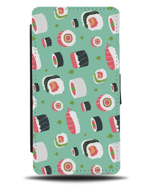 Sushi Flip Wallet Case Sushis Pattern Japanese Food Uranagi Roll Rolls N616