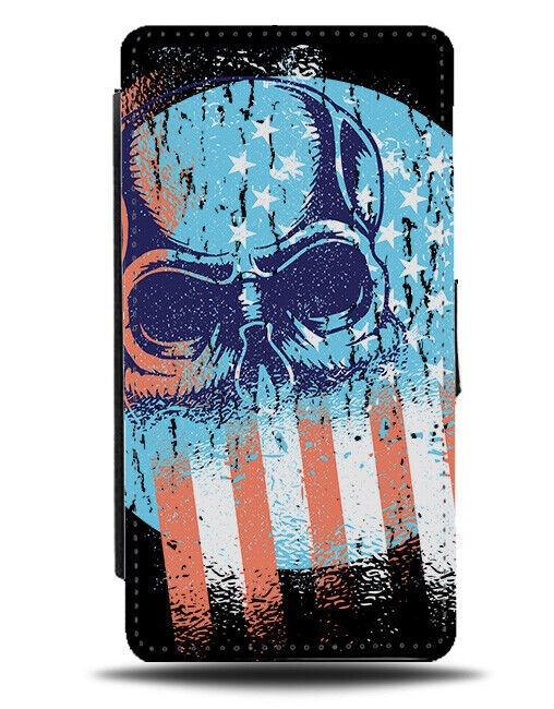 Retro Skull American Flag Design Flip Wallet Case America Vintage Faded K393