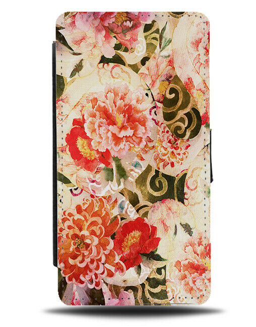 Dark Oriental Tradition Floral Pattern Flip Wallet Case Patterning Flowers G172