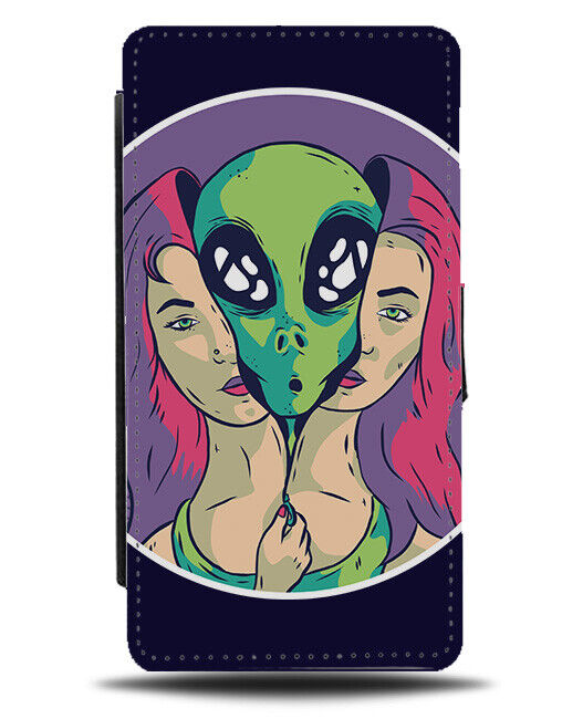 Trippy Alien Fancy Dress Mask Flip Wallet Case Head Girls Split Aliens i921