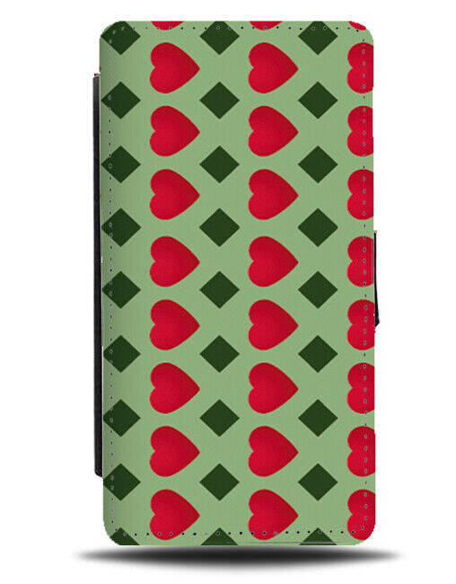 Hearts and Diamonds Flip Wallet Case Playing Card Shapes Green Red Girls E638
