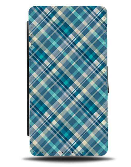 Turquoise Tartan Print Flip Wallet Case Pattern Design Gingham Style E890