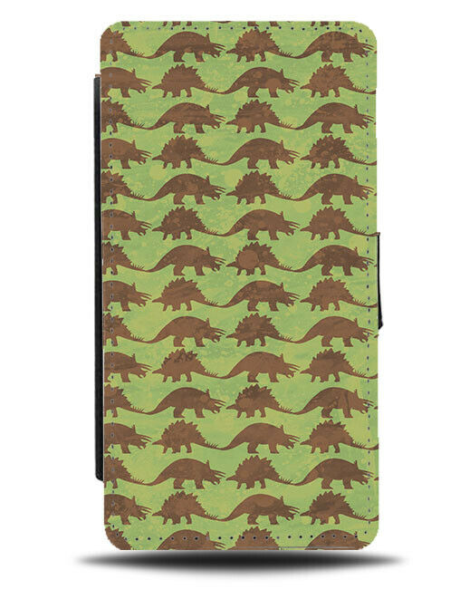Dark Green and Brown Flip Wallet Case Dinosaur Dinosaurs Pattern Print F492