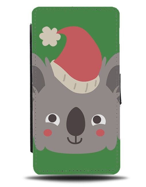 Christmas Koala In Santa Hat Flip Wallet Case Xmas Bear Face Kids Childs J666