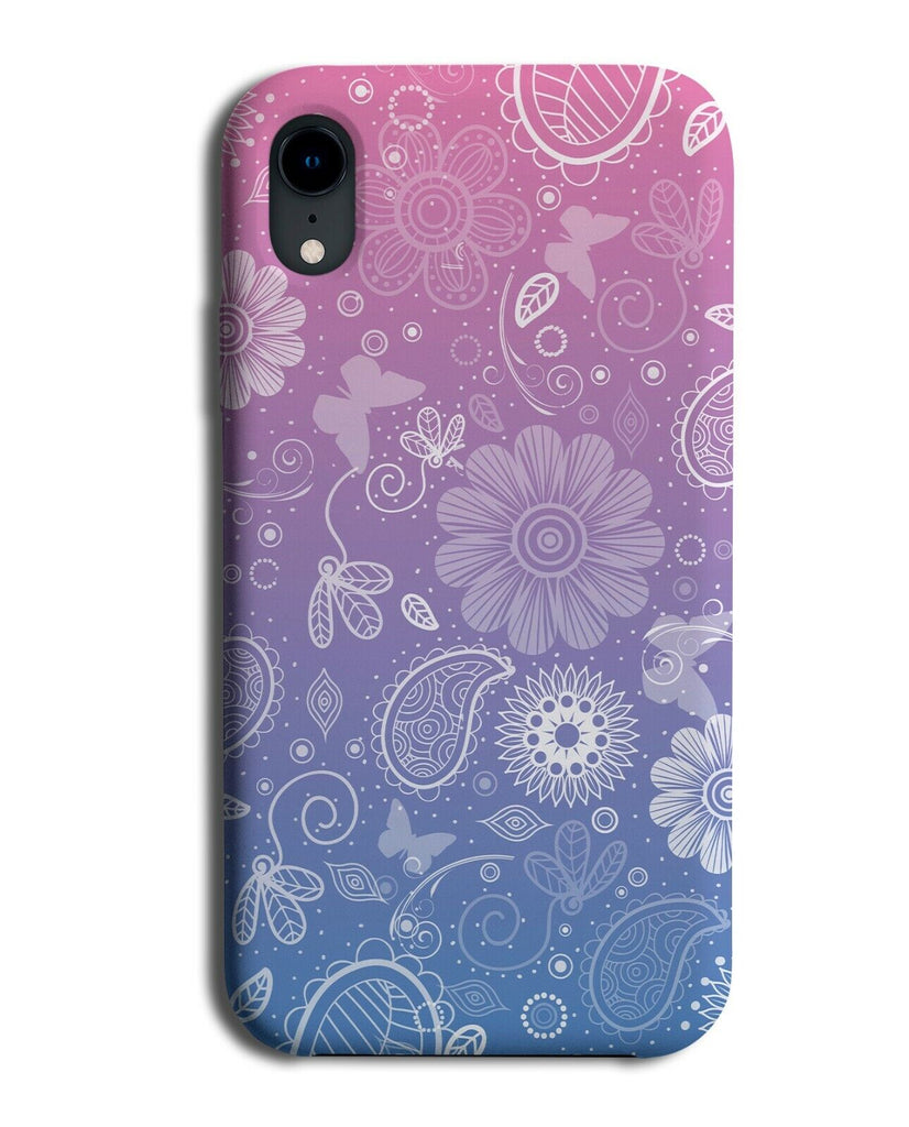 Pink and Blue Floral Sketch Pattern Phone Case Cover Shapes Girls Purple E548