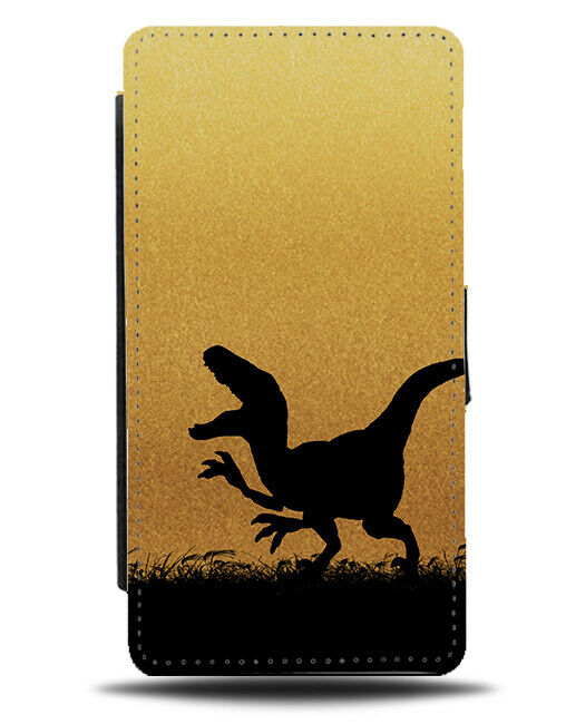 Dinosaur Silhouette Flip Cover Wallet Phone Case Dinosaurs Gold Golden H987