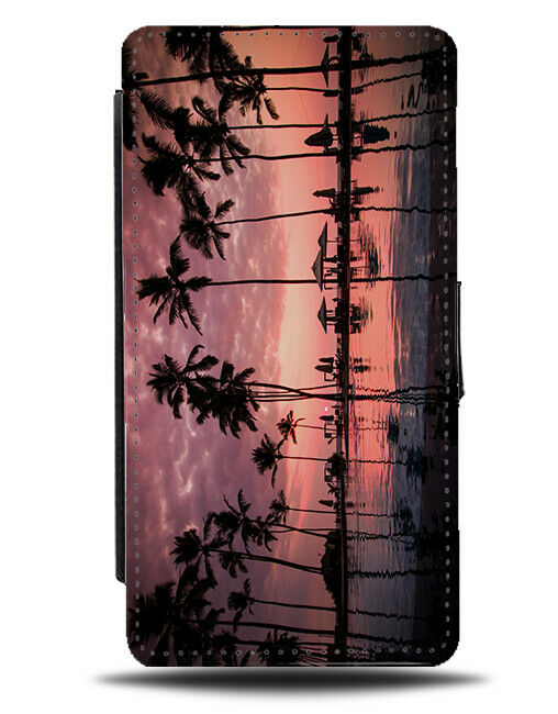 Sunset Palm Tree Shadows In The Water Flip Wallet Case Photograph Holiday H254