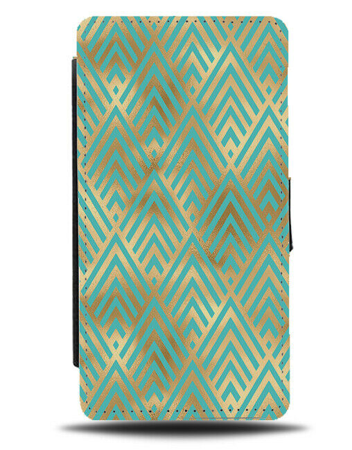 Turquoise Green Gold Geometric Patterned Flip Wallet Case Pattern Design G277
