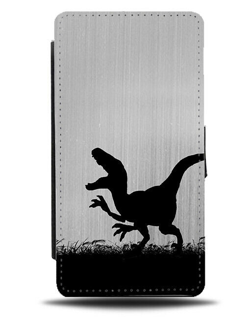 Dinosaur Silhouette Flip Cover Wallet Phone Case Dinosaurs Silver Grey i43