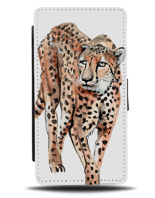 Cheetah Painting Drawing Picture Flip Wallet Case Cheetahs Face Spots Print H267