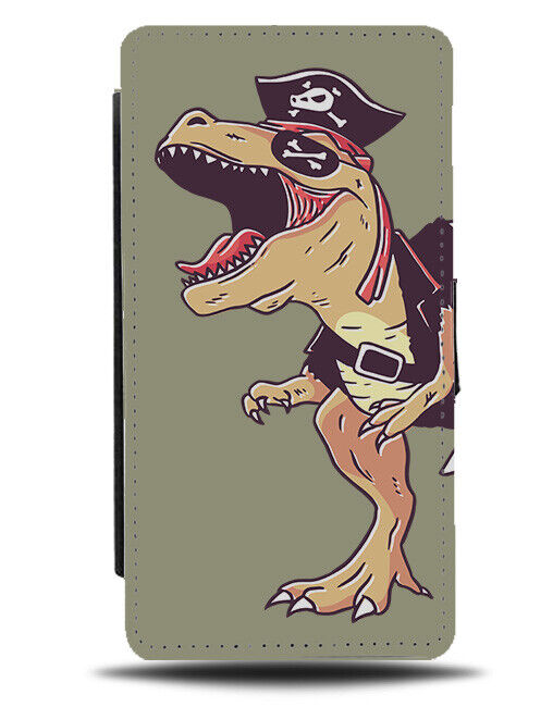 Dinosaur Pirate Fancy Dress Flip Wallet Case Funny Pirates Style Theme Trex K046