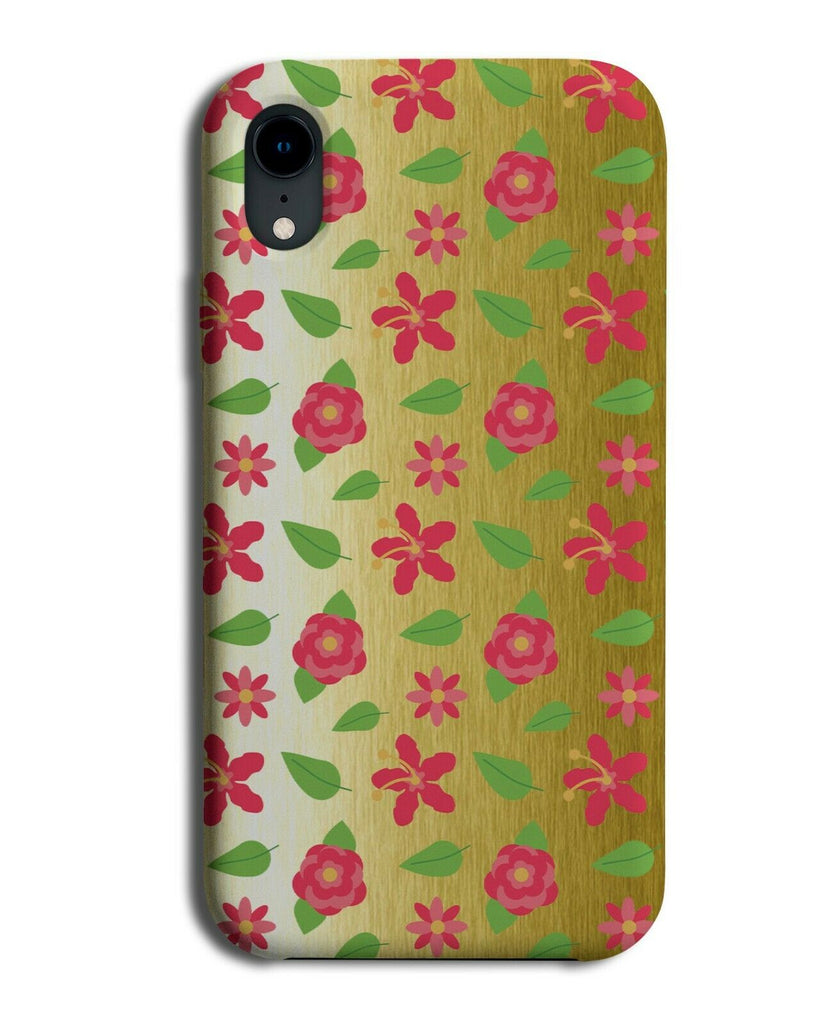 Gold Floral Flowers Phone Case Cover Golden Roses Leaves Print Coloured A594