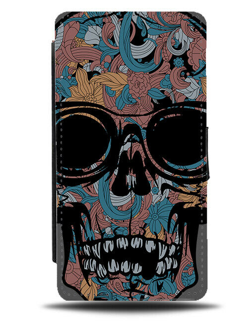 Dark Colourful Skull Flip Wallet Phone Case Floral Comic Grunge Emo Goth E276
