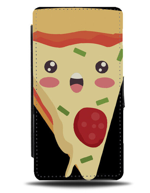 Happy Childrens Pizza Slice Flip Wallet Case Smiley Face Smile Grinning K064