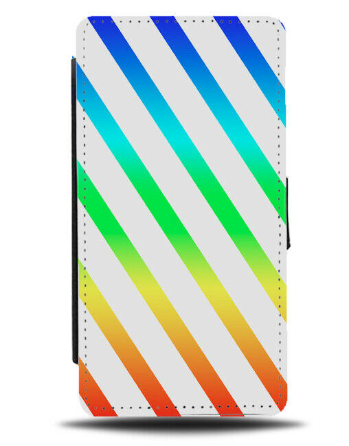White and Multicoloured Stripes On Flip Cover Wallet Phone Case Pattern i810
