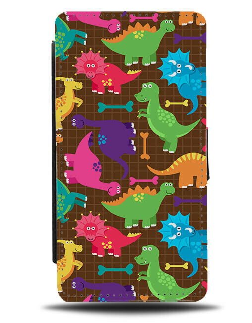 Jazzy Coloured Dinosaur Flip Wallet Case Dinosaurs Toys Kids Rainbow F463