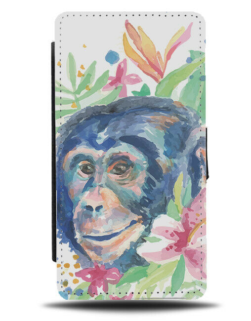 Chimp Oil Painting Flip Wallet Phone Case Monkey Flower Floral Flowers E408