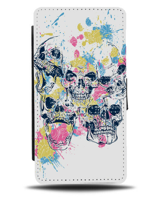 Colourful Skull Painting Flip Wallet Phone Case Paint Stains Marks Splatter E267