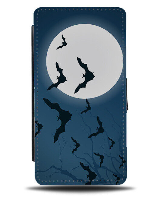 Bats Silhouette In The Moonlight Flip Wallet Case Full Moon Bat Shapes J010