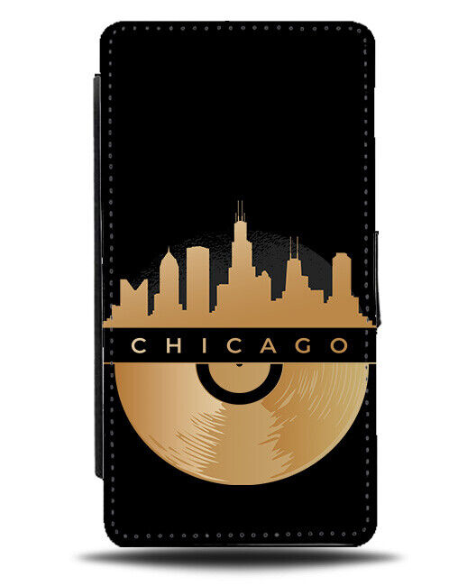 Golden Chicago Skyline Vinyl Record Flip Wallet Case Disc Gold CD DJ K438