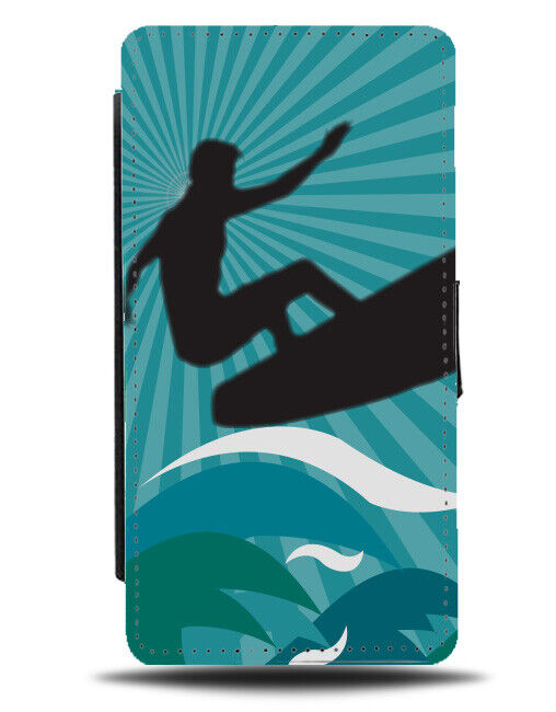 Surfing Silhouette On The Waves Flip Wallet Case Design Outline Surfer K311