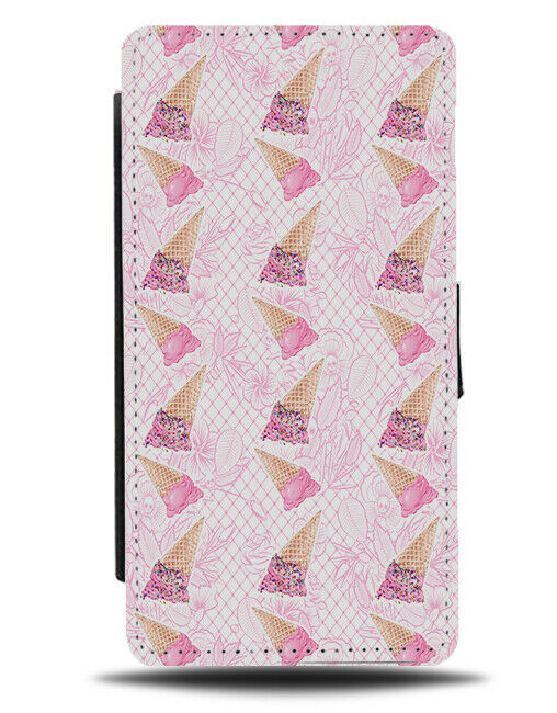 Stylish Pink Ice Cream Fallen Cones Flip Wallet Case Novelty Girls Food F827