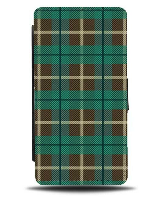Dark Chequered Squares Flip Wallet Case Chequers Green and Brown Camping F797
