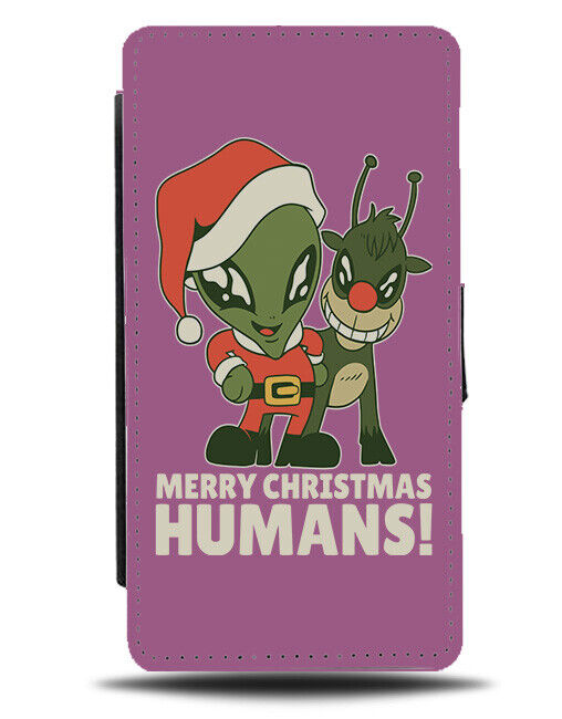 Merry Christmas Humans Flip Wallet Case Alien and Reindeer Cartoon Picture i965