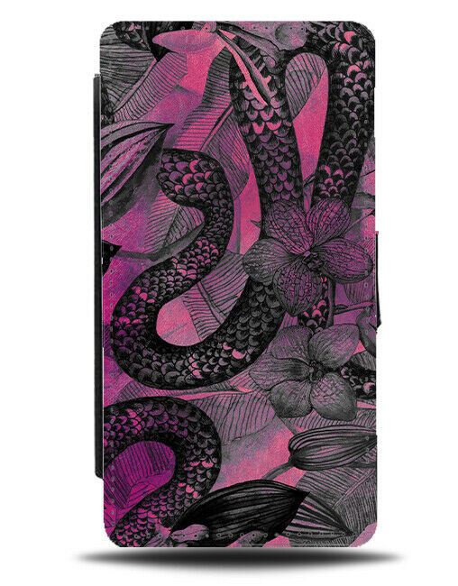 Dark Pink and Black Snake Drawing Flip Wallet Case Snakes Shapes Slithering G180