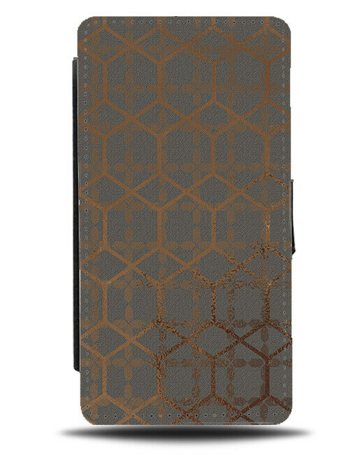 Dark Grey and Bronze Coloured Geometric Shapes Flip Wallet Case Coloured F903