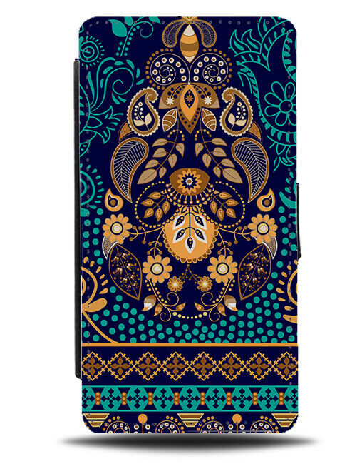 Tribal Turquoise Green and Gold Pattern Flip Wallet Case Design Floral G642