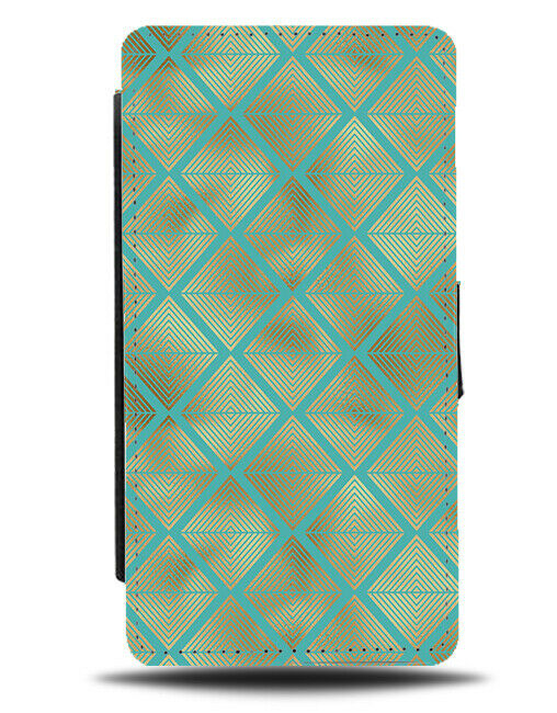 Stylish Green and Subtle Gold Diamond Chequers Flip Wallet Case Chequered G285