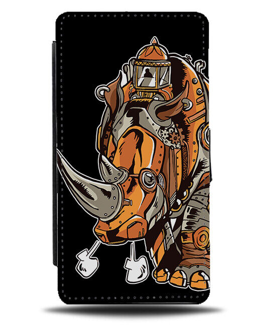 Steampunk Rhino Flip Wallet Case Steam Punk Theme Style Animal Rhinos K959