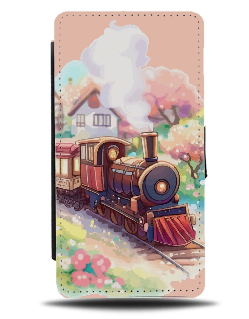 Storybook Anime Train Flip Wallet Case Cartoon Comic Book Style Trains Art DG18