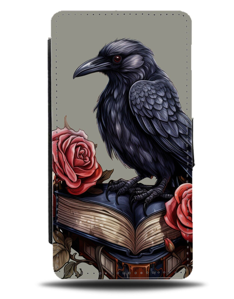 Black Crow Flip Wallet Case Crows Gothic Princess Goth Raven Book Roses CE84