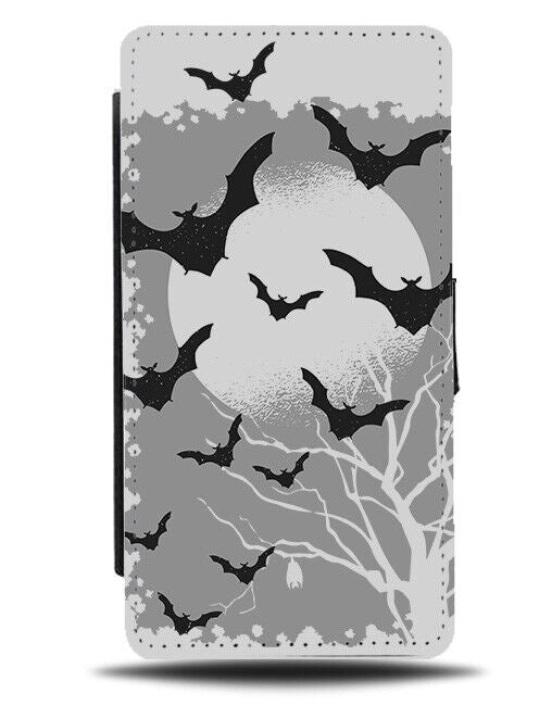Flying Bats Silhouettes Flip Wallet Case Moon Light Halloween Bat Wings J011
